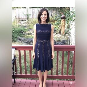 𝅺Tadashi Shoji Navy Blue Dress size extra small semi formal event wedding date